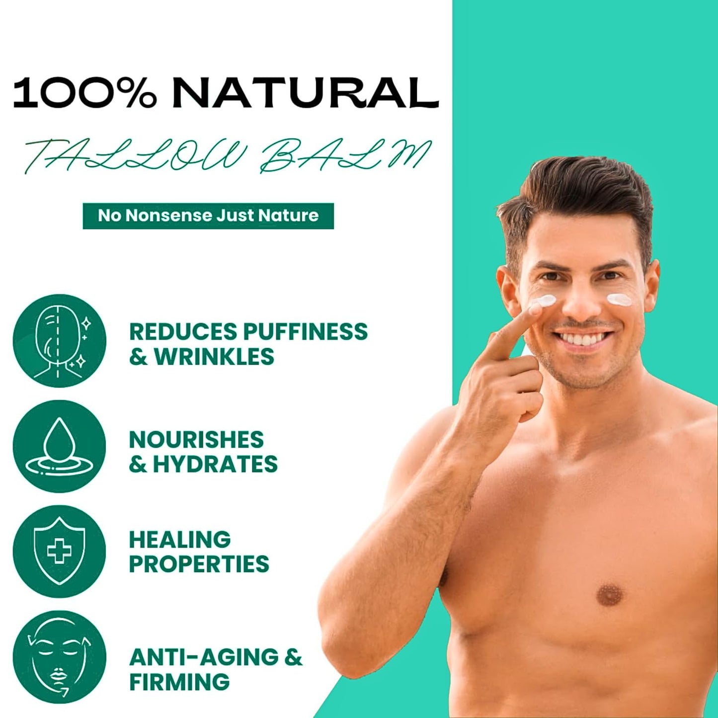 Grass-Fed Beef Tallow Skin Care, Tallow Face Cream with Frankincense, Castor Oil, 100% Natural Beef Tallow Moisturiser for Face & Body, Deep Hydration, Anti-Aging & Skin Barrier Repair, Vegan UK