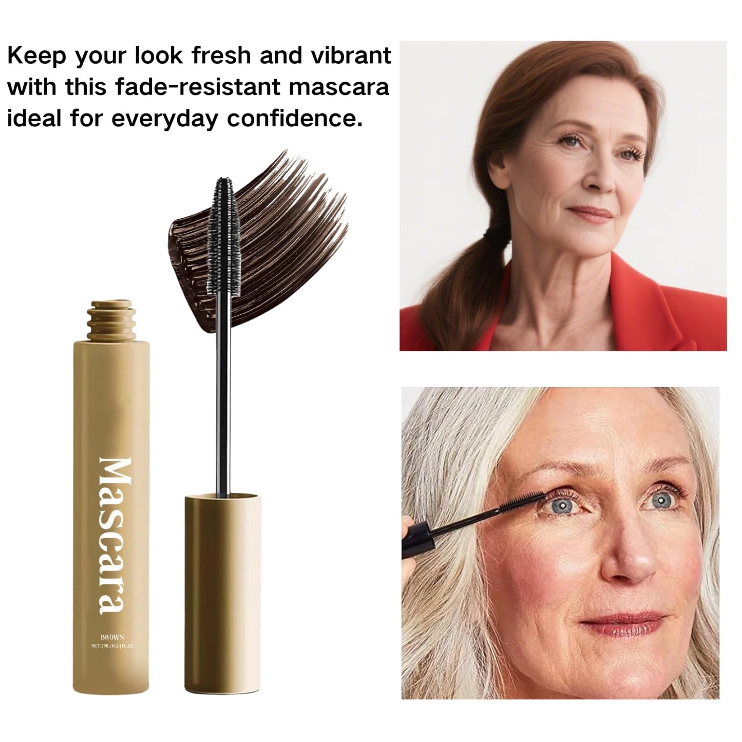 Mascara for Older Women, Brown Mascara for Mature Women with Thinning Lashes, Volume and Length,Waterproof Long Lasting Smudge-proof, Hypoallergenic Eye Makeup for Sensitive Eyes