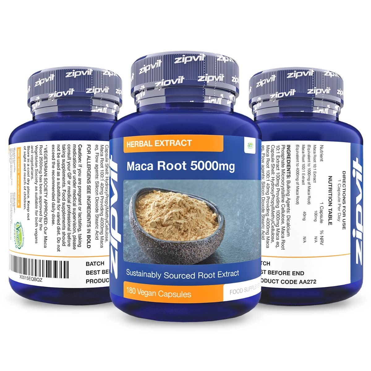 Maca Root Capsules 5000mg, Black Maca and Yellow Maca Combination High Strength Maca Root Powder Extract. 180 Vegan Capsules, 6 Months Supply. Vegetarian Society Approved.