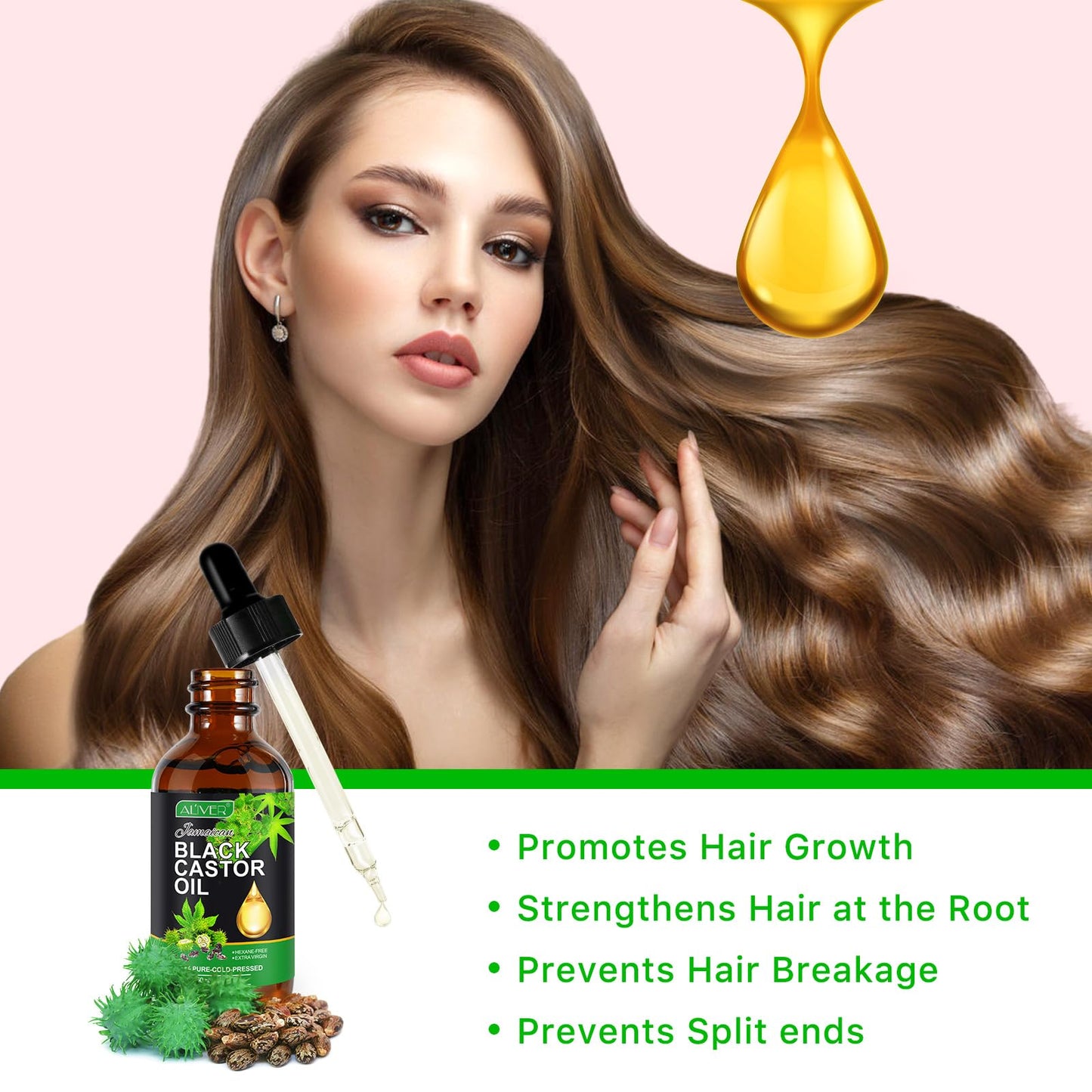 Jamaican Black Castor Oil,60ML Massage Oil for Aromatherapy, 100% Pure Natural Cold Pressed Organic Castor Oil, Stimulate Growth for Hair, Eyelashes, Eyebrows, Skin Moisturizer & Hair Oil and Body Oil