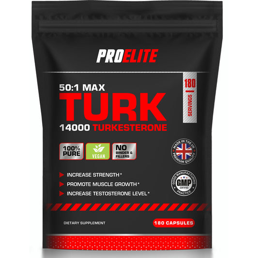 Turkesterone 14000mg | 180 Capsules Vegan Ajuga Turkestanica 50:1 Extract Supplement - Turkesterone High Strength Muscle Growth & Strength - NO Fillers or Binders by PROELITE