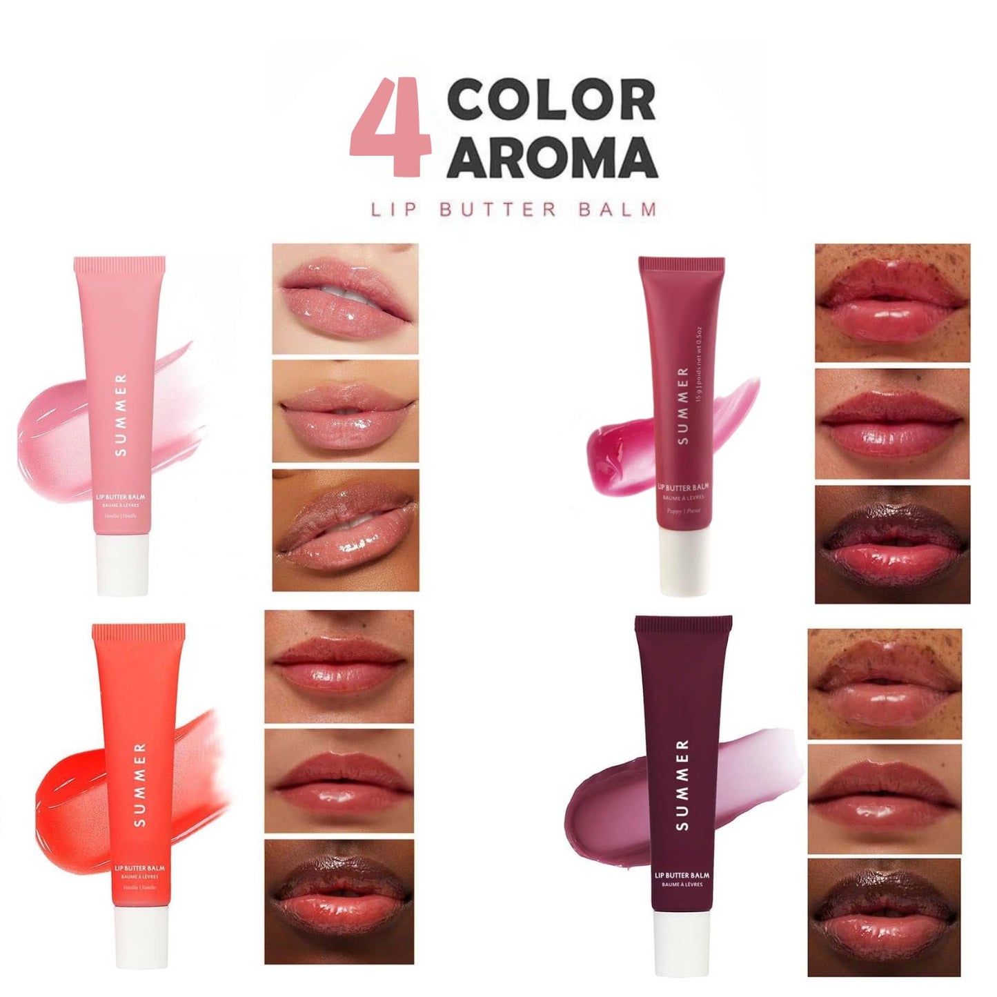 4pcs Summer Frdays Lip Balm,Summer Li/p Balm,Summer Sundays Lip Balm,Summ/er Lip Butter Bal/m, Hydrating Vegan L/ip Balm with Shea Butter, Tinted Lip Care for Dry Li/ps, Beauty Vacation Essentials