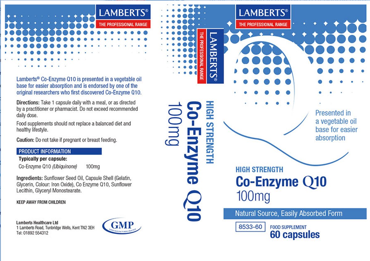Lamberts Co-Enzyme Q10 100mg 60 Capsules - Plays an Essential Role in Providing All Our Cells with Energy