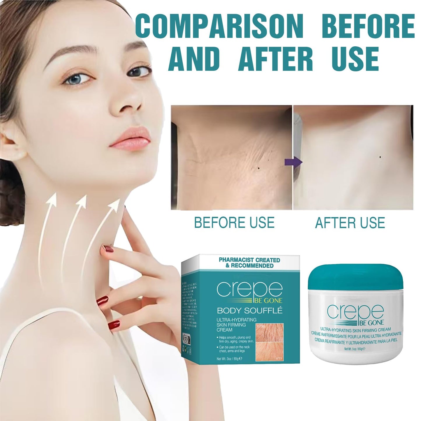 FunnAura Crepe Be Gone Body Souffle, Neck Firming Cream, Skin Tighten and Lift Neck Cream for Anti Wrinkle and Hydration
