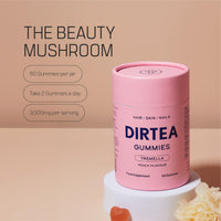 DIRTEA 60 Tremella Mushroom Gummies with Biotin & Vitamin C | Hair, Nail & Skin Supplement (1 Month's Supply) | 3,000mg / Serving | Vegan, Natural & Sugar Free | 60 Gummies - Peach Flavour