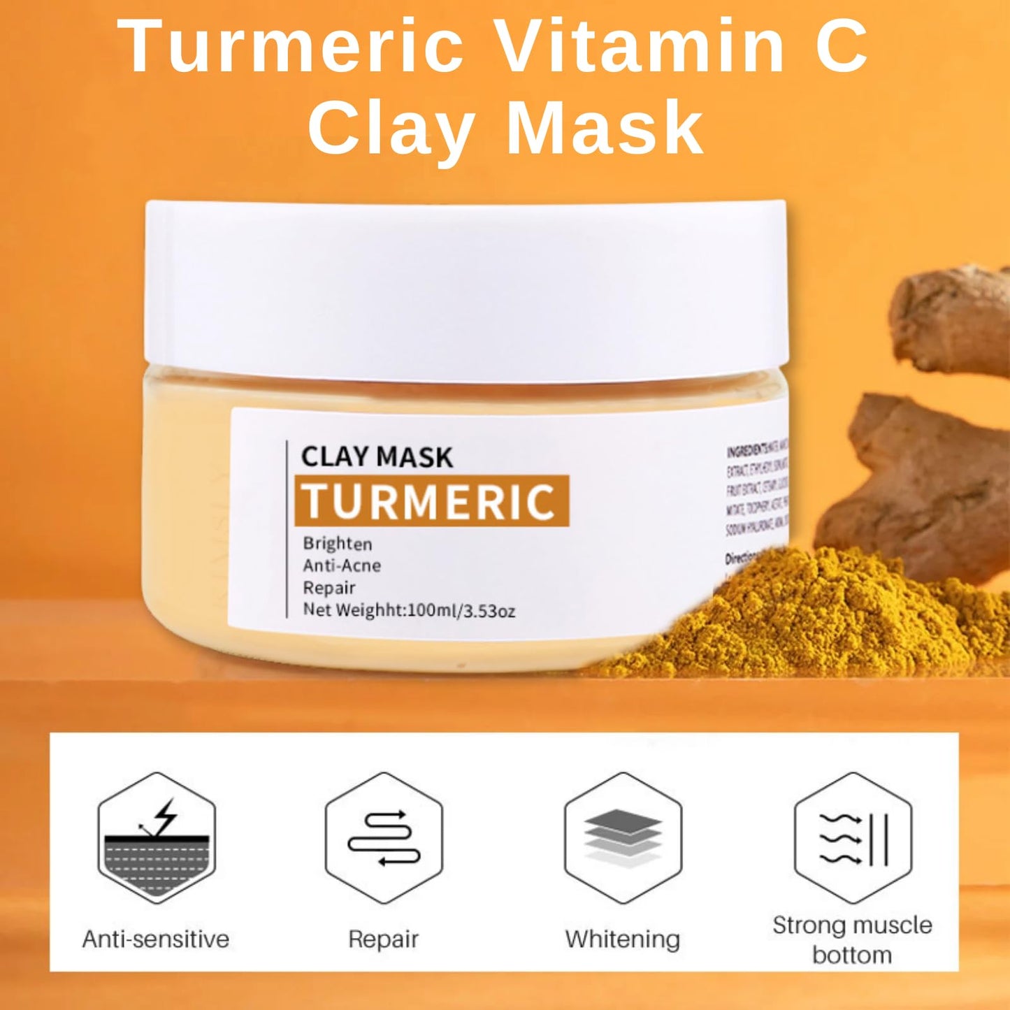 IZBEAUVO Turmeric Face Clay Mask with Kaolin Clay, Vitamin C Clay Mask, Deep Cleansing Pore Mask, Clay Face Mask, Mud Mask for Radiant Skin, Oil Balance, Face Masks Skincare for Blackhead, Blemish & Acne