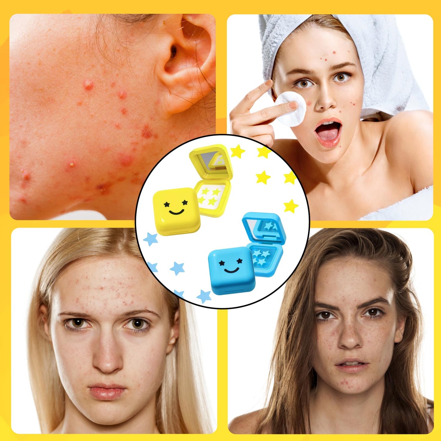 QhgPnt 64Pcs Hydrocolloid Pimple Patches, Cute Star Pimple Patches, Hydrocolloid Pad Sticky Spot Star Covers Face Pimple Patches, Star Pimple Patches Absorb Fluid and Reduce Redness for Face And Skin