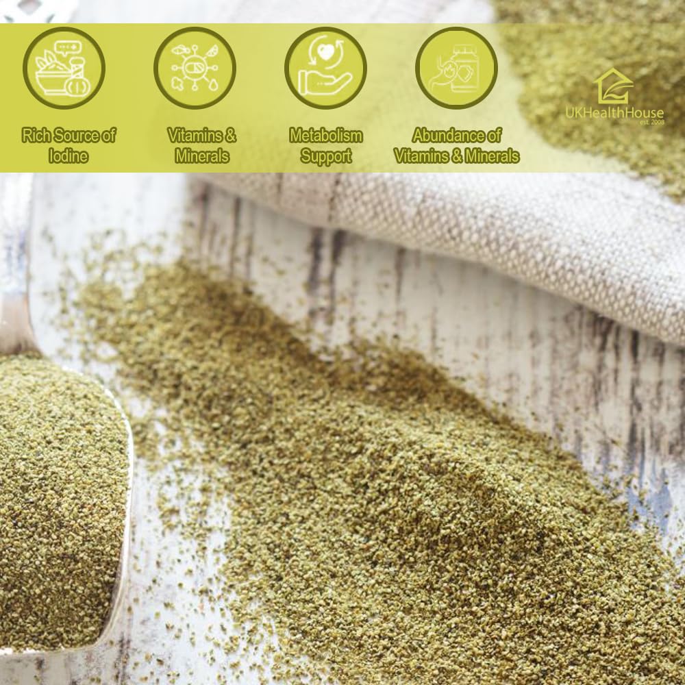 UKHealthHouse Sea Kelp Vegan Powder | Natural Source of Iodine | Premium Ingredients | Iodine Supplement from Wild Grown Sea Kelp Pure Iodine Kelp (500g)