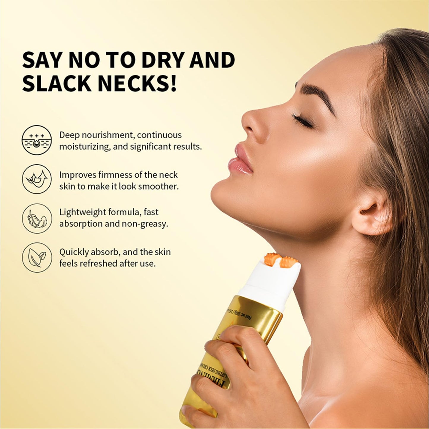 AH-8 Firming Neck Cream, Neck Firming Cream With Roller, Neck-Roller For Saggy Skin - Anti-Wrinkle & Hydrating Treatment For Smooth, Youthful Skin