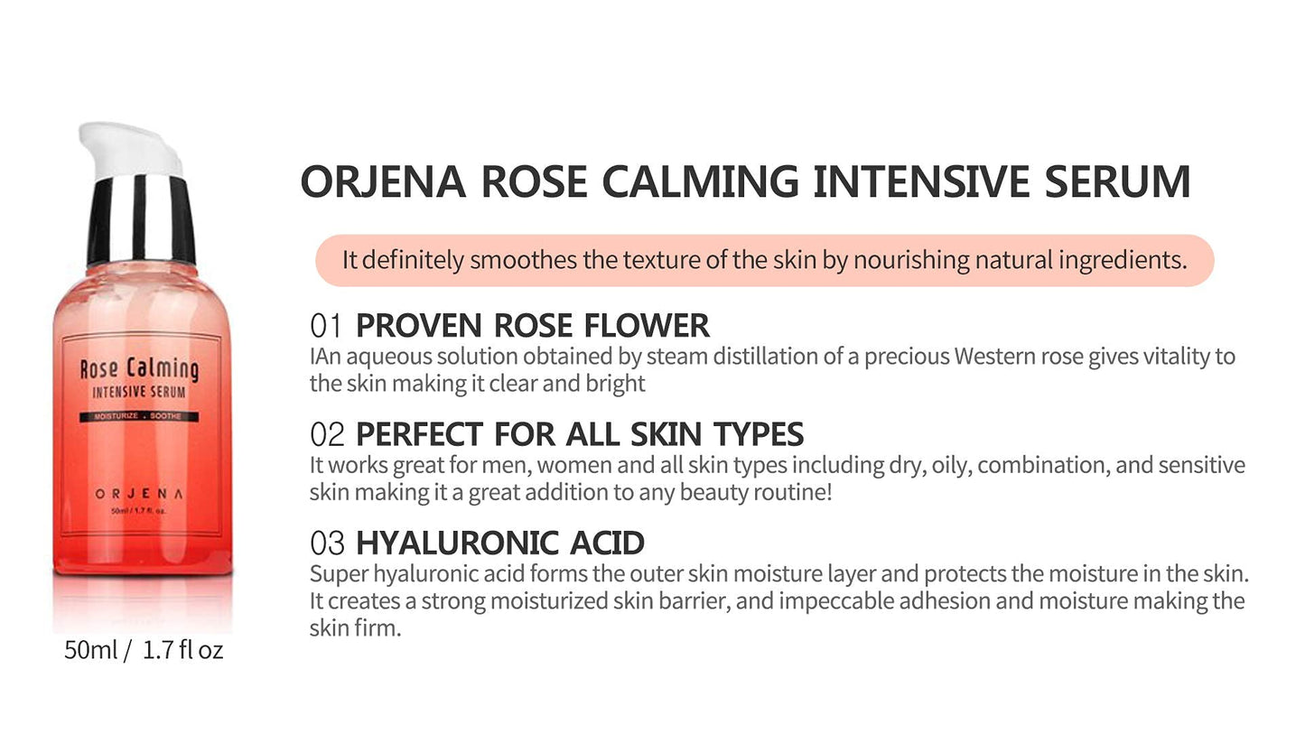 Orjena Rose Calming Intensive Serum - Moisturizing, Soothing, Calming - For All Skin Types, 50ml Net Wt