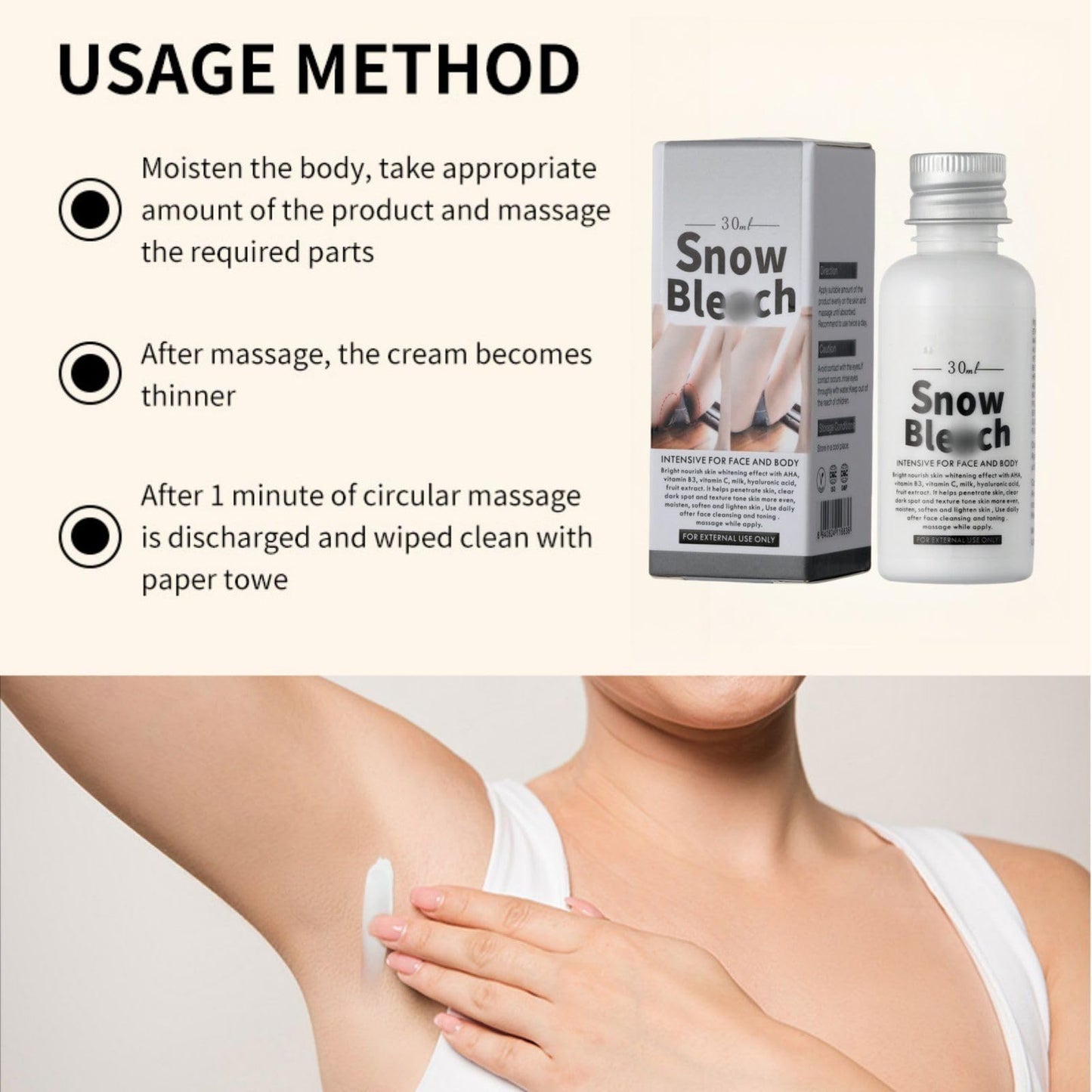 Snow Ble-ach Cream for Pri-vate Part,White-ning Body Lotion for Inti-mate Area,Inner Thigh Lightening Cream,Reduces Skin Dullness,Skin Whi-tening Body Lotion,Whi-tening Lotion,Body Cr-eam for Women