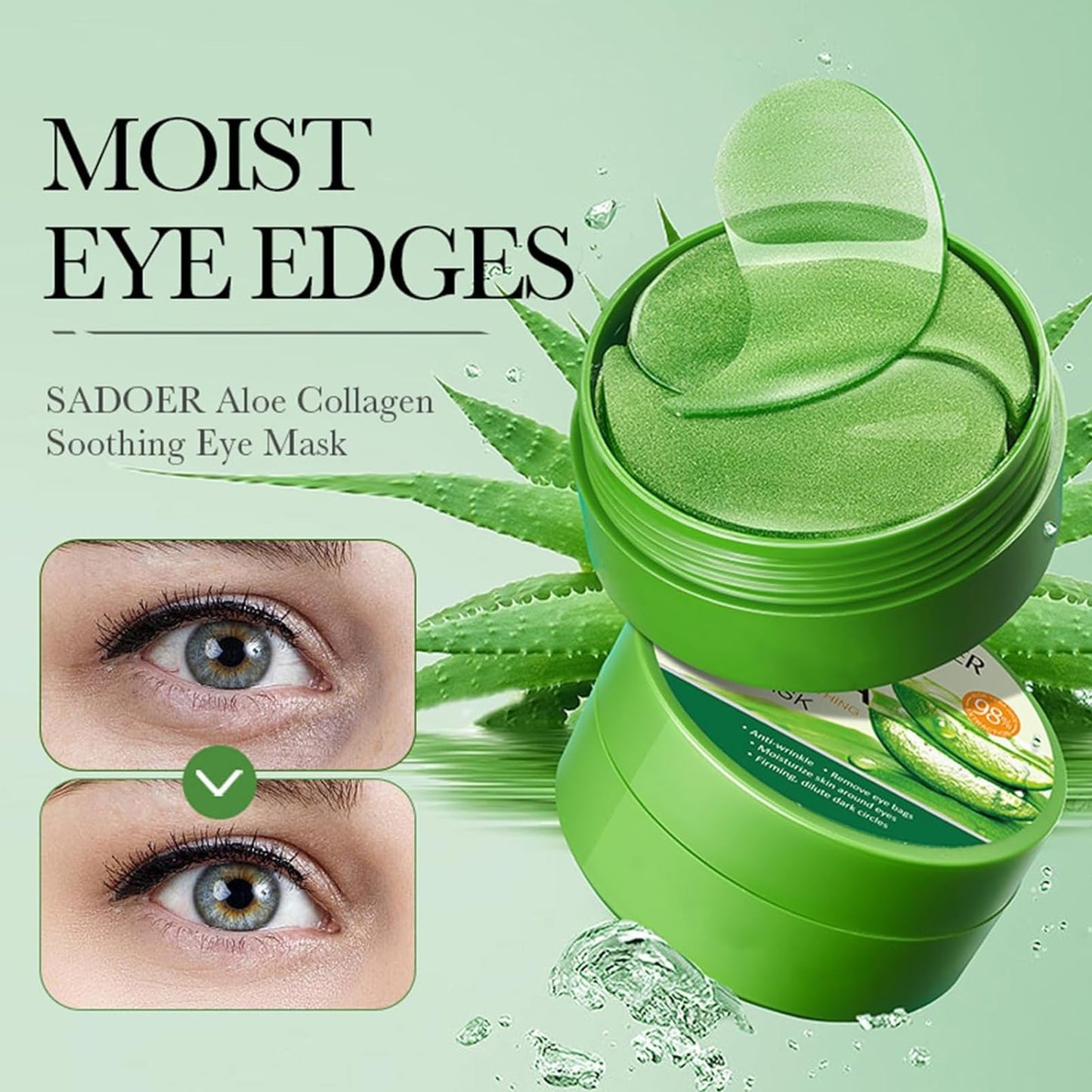 Sathychanpy 60 Pcs Under Eye Gel Patches,Aloe Vera Gel Eye Mask Skin Care,Eye Bags Remover,Moisturizing,Anti Aging,Anti Wrinkle,Dark Circles-Collagen Eye Patches