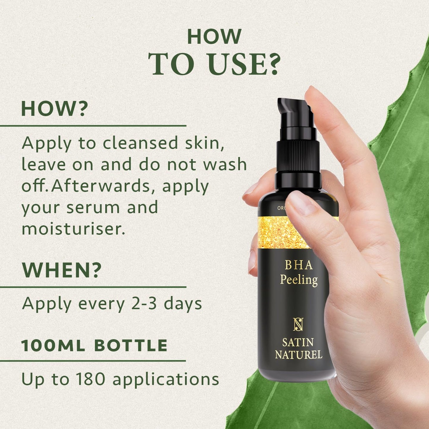 SatinNaturel Salicylic Acid BHA Exfoliant for Sensitive Skin 100ml, Anti Blemishes - Pore Minimizer Face Exfoliator - Hyperpigmentation Treatment - Organic Vegan Skin Care by Satin Naturel