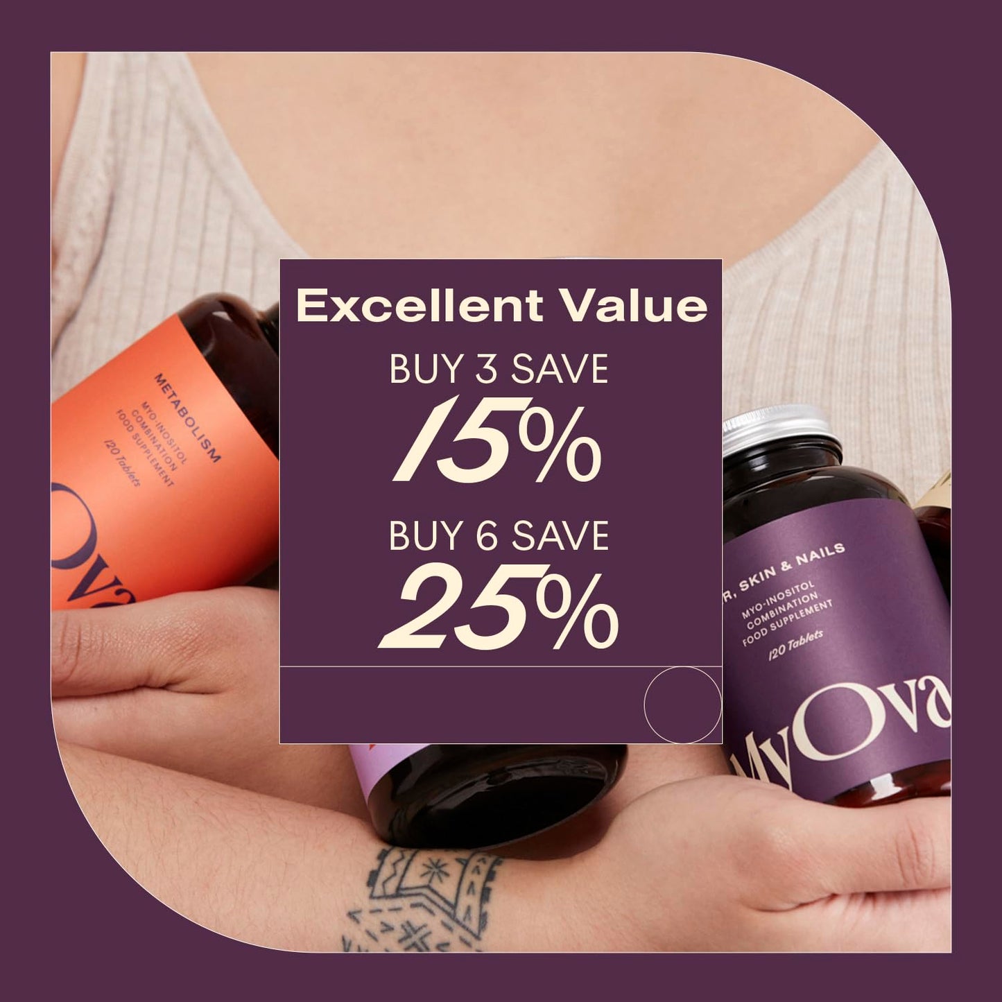 MyOva Hair, Skin & Nails PCOS Supplement - 30-Day Supply - 2000mg Myo-Inositol for PCOS Support - Complex has Biotin, Zinc, Vitamin A and C to Support Strong Hair, Skin & Nails – UK Manufactured