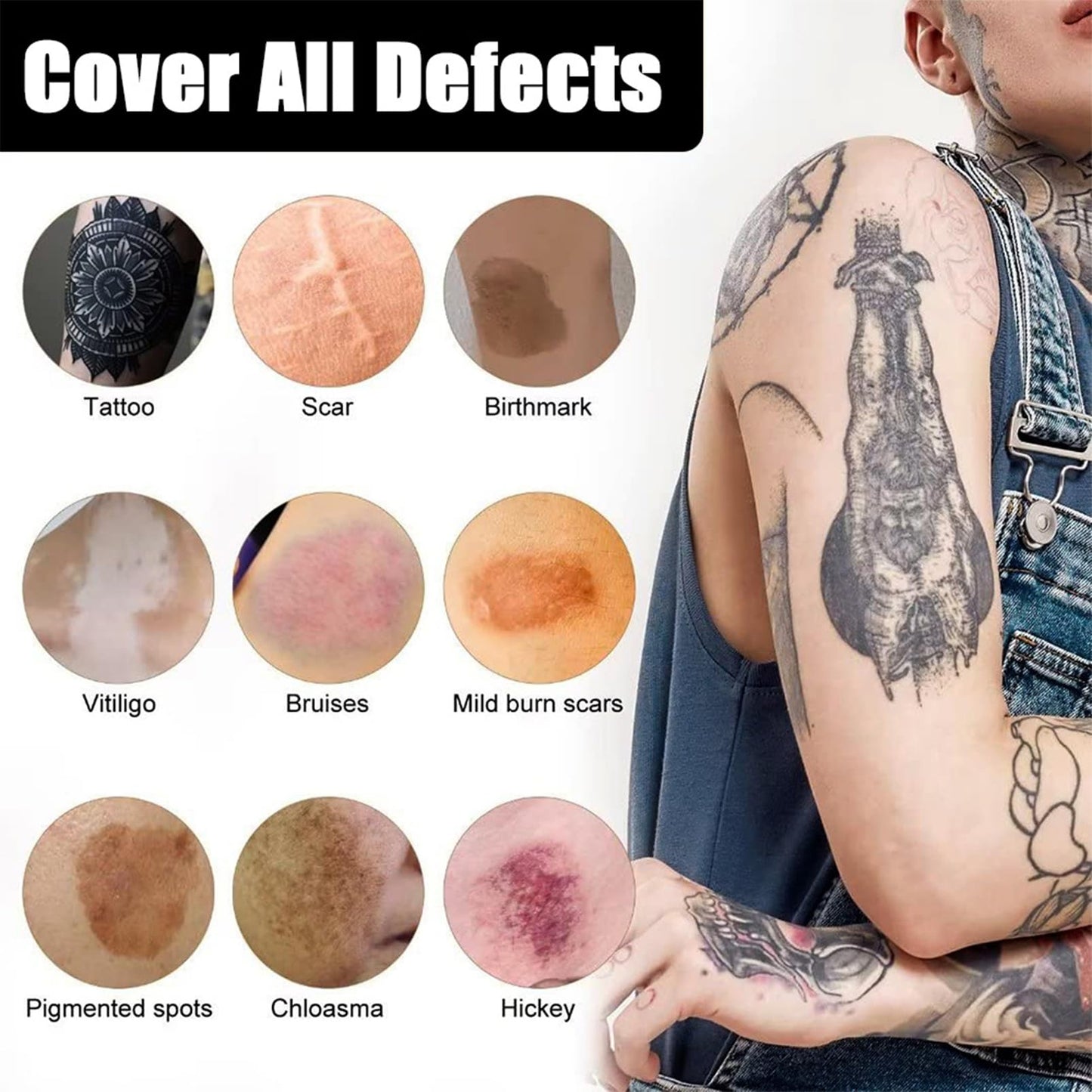 CrownLite Tattoo Cover Up, Waterproof Tattoo Cover Up Makeup with Full Coverage, Body Makeup Concealer Set for Men and Women, Spot Covering Birthmark Tattoo Concealer for Scars, Dark Spots and Vitiligo (2pcs)