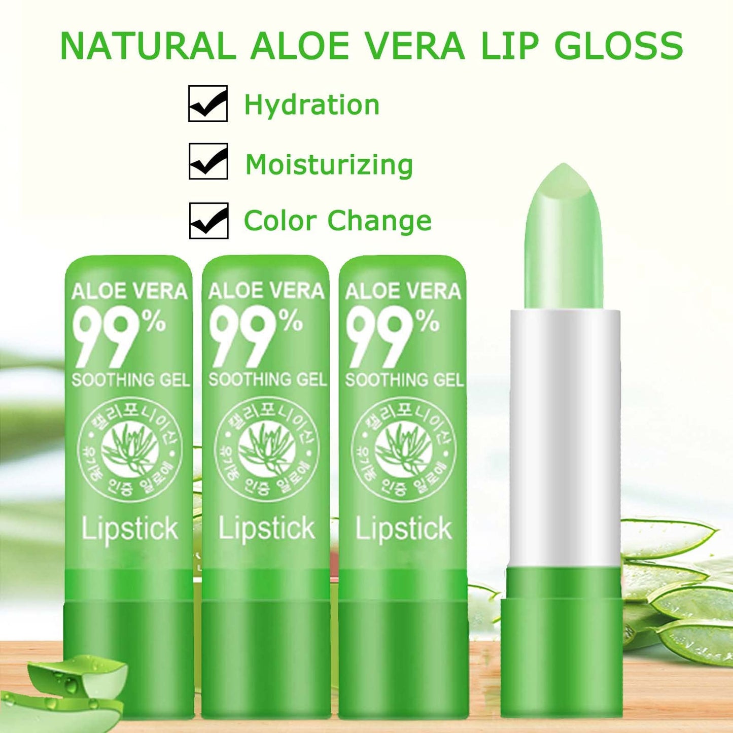 Tongyend Lip Balm Set,Aloe Vera Lipstick,3PCS Magic Temperature Colour Changing Lip Gloss,Long-Lasting Moisturising Nutritious Cream,Lip Plumper Makeup Set