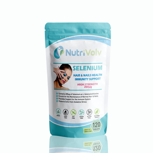 Nutrivolv Selenium 200mcg | 120 Tablets | Hair Skin & Nail Supplement for Women & Men | Immune System Support | L-Selenomethionine | Vegan