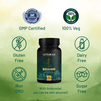 Ambrosial Brahmi Capsules 500 mg per Bacopa Monnieri Capsules | High Strength Nootropic | Nootropics Brain Supplements for Memory, Focus, Brain Booster & Mental Performance (Pack of 1-60 Capsules)
