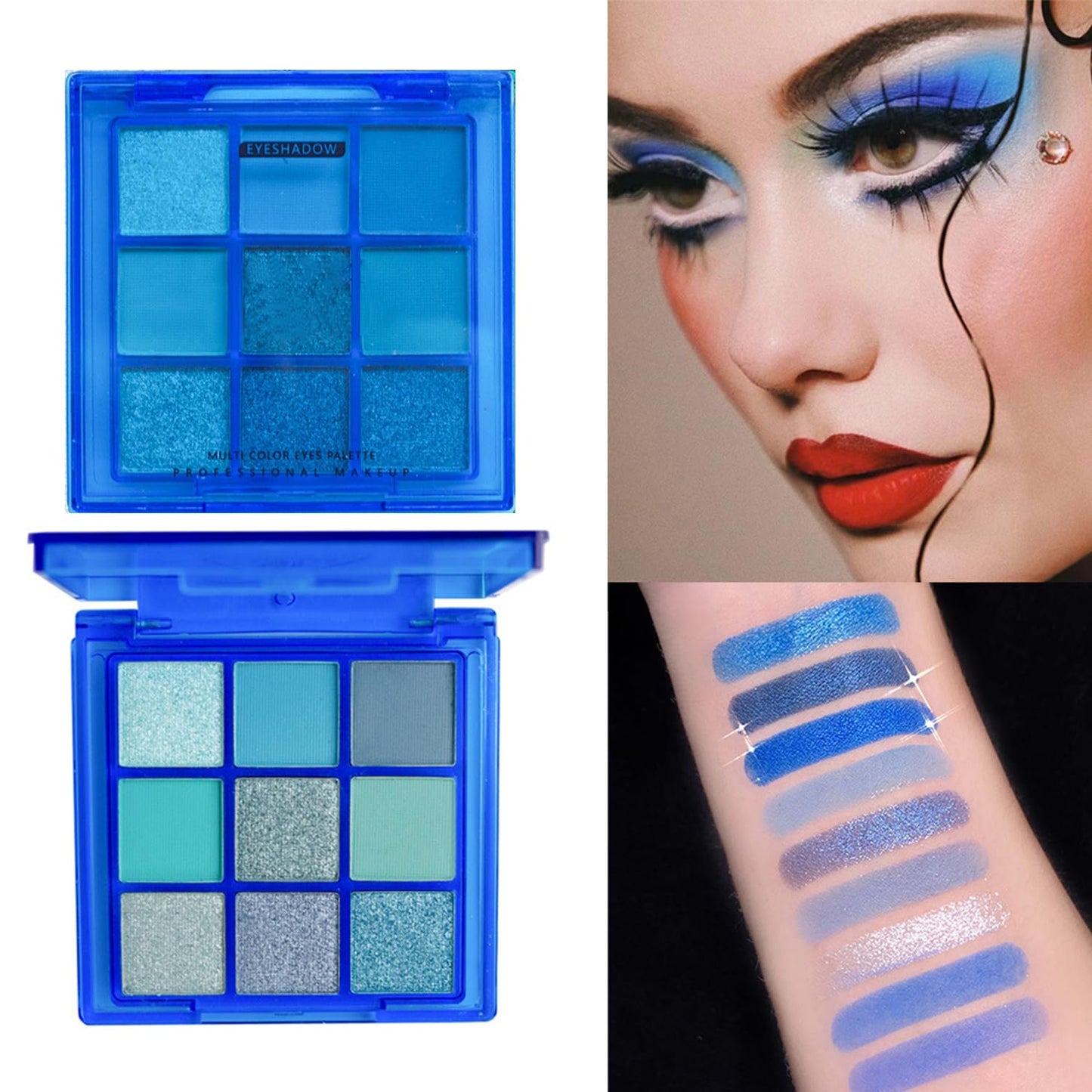 Generic Blue Smokey Eye Shadow Palette, Metallic Glitter Blue Eyeshadows for Vibrant Makeup, Lightweight Portable, Perfect for Daily Wear or Special Occasions, Gothic-Inspired Makeup Palette for Smoky Natural