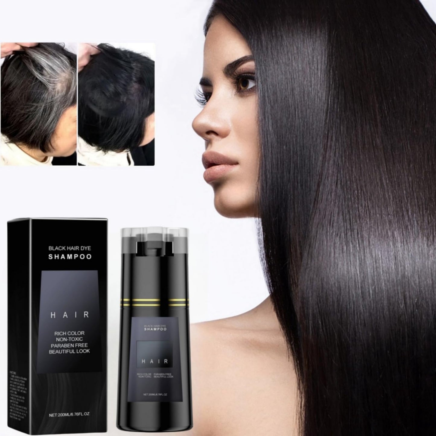SingHao Polar Hair Dye Shampoo,Hair Color Sha/mpoo 3 in 1,Polar Ha/ir Care,H/air Colour Sham/poo for Women Grey Ha/ir Coverage,Home Ha/ir Dy/e Pu/re Plant Extract,Hai/r Care Instant Dye Shampoo(Black)