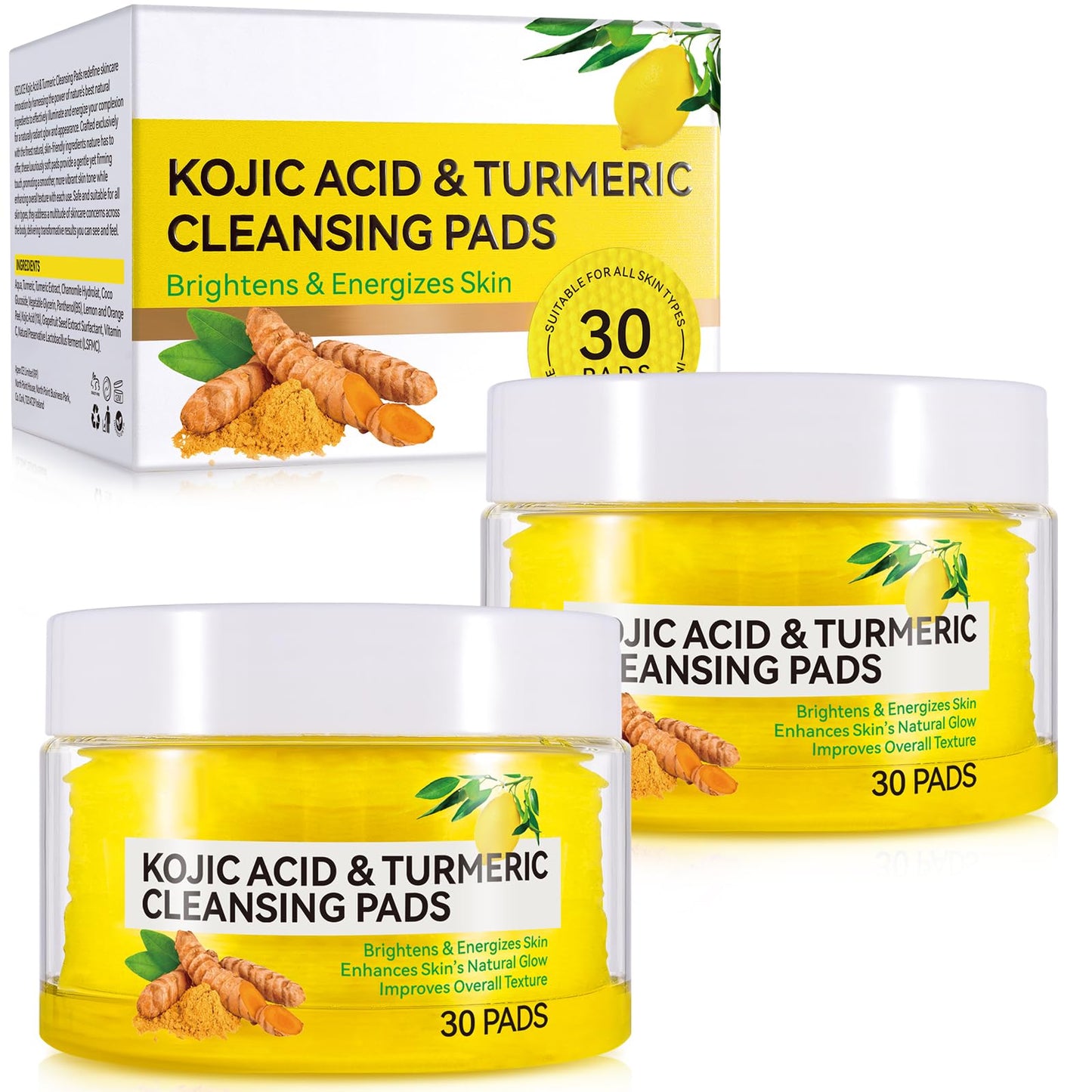 Generic Turmeric Kojic Acid Cleaning Pads, 60Pcs Turmeric Exfoliating Pads, Deep Clean Pores, Remove Excess Keratin, Helps Balance Skin Oil And Water, Unclog Pores, Improved Acne Scars and Dark Spots