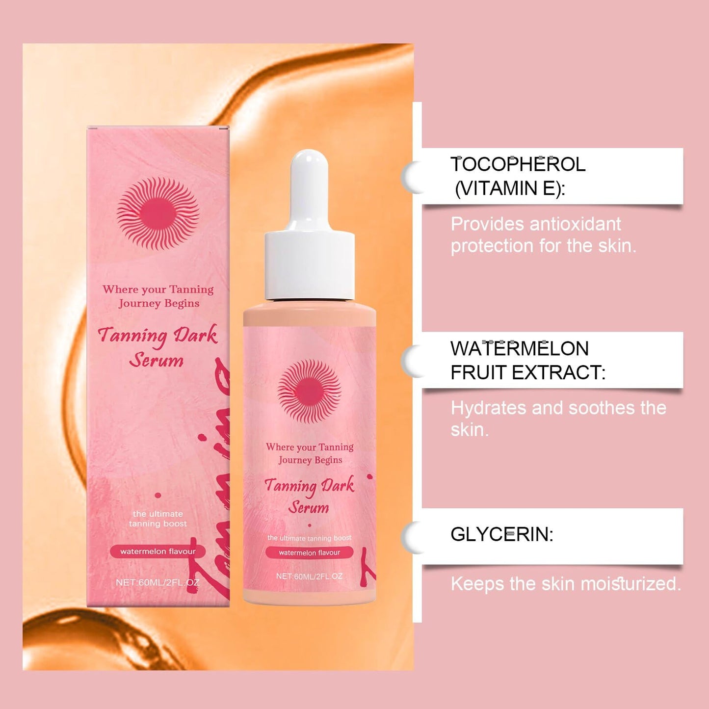 Trendyfave Advanced Sunless Tanning Drops, Tanning Drops, Natural Skin Tone Enhancer for Face & Body, Streak-Free Formula with Vitamin E, Tanning Oil, Sun-Kiss-Glow Without UV Damage, 60ml/1Bottle