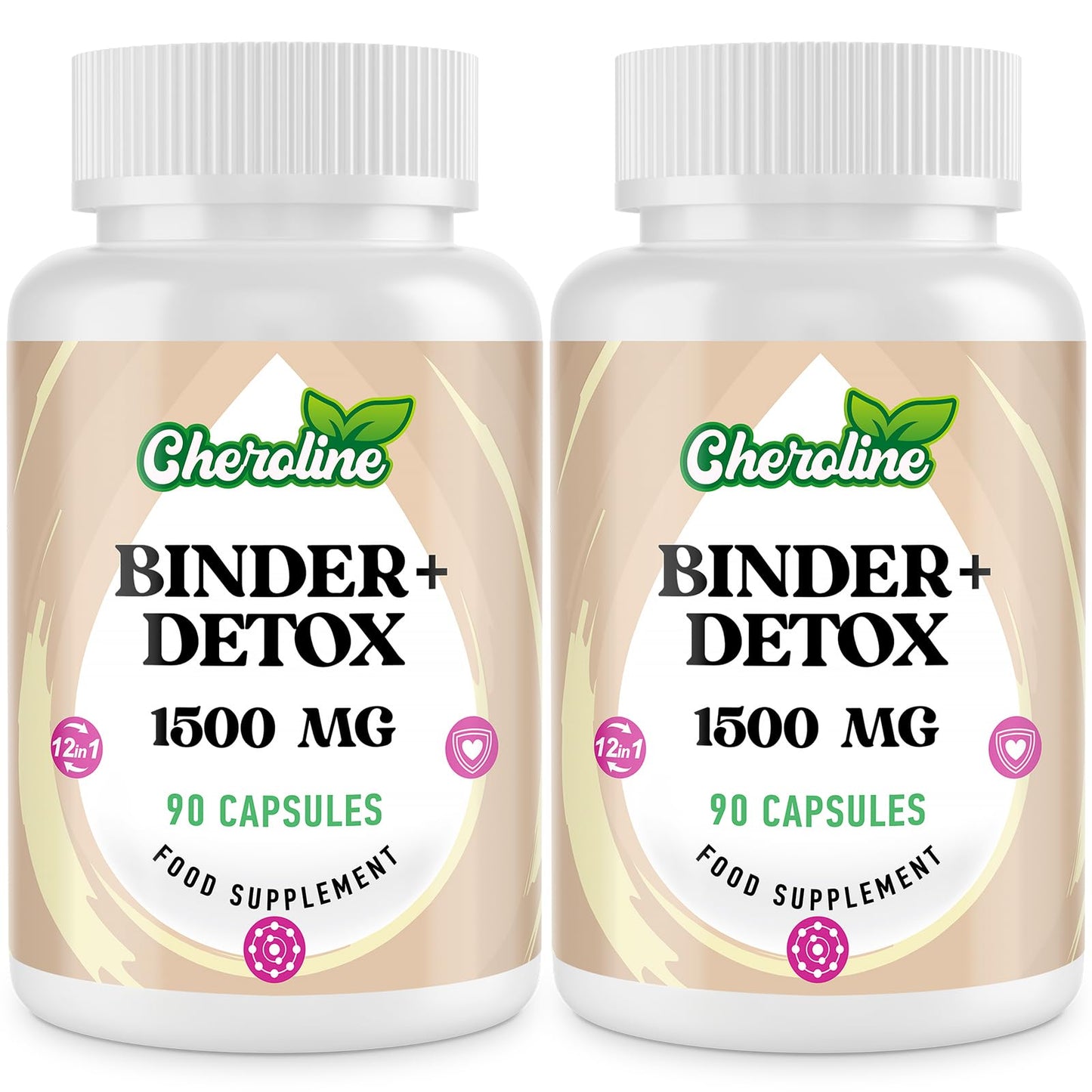 Cheroline Binder Detox Capsules 1500mg, with Activated Charcoal & Zeolite for Toxins, 12 in 1 Liver Gut Detox for Digestive & Bloating Relief, 90 Vegan Capsules (90 Count (Pack of 2))