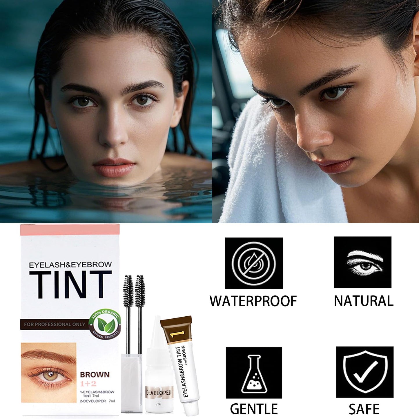Eyebrow & Lash Tint, Brown Eyebrow Tint Kit, Fast & Easy Brow Dye Starter Kit, Long-Lasting Eye Brow Tint Lash Tint Kit For Natural Trendy Shaping Brow (Brown)