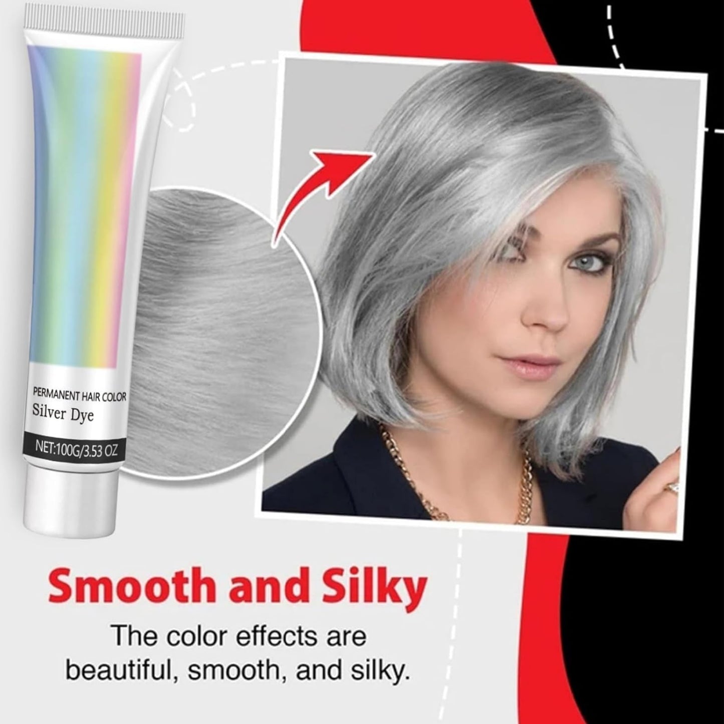 Natural Essence 2 In 1 Extract Cream,Silver Gray Natural Hair Dye Cream,2-In-1 Natu-ral Essence Extract Silver Hair Dye Crea-m,Metallic Silv-er Gray Hai-r Dye,Perment Hair Color Sil/ver Dye,Grey Ha-ir