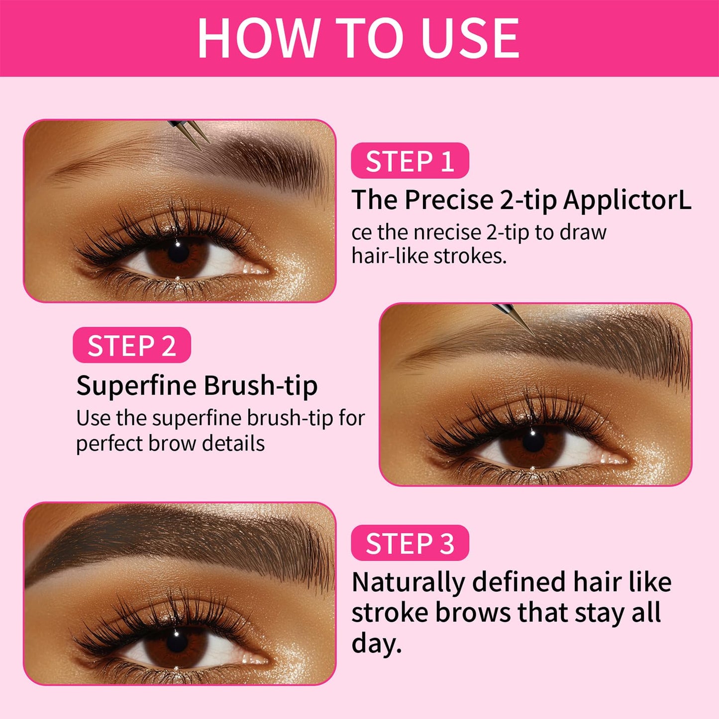 NLFOX Microblading Eyebrow Pen - Magic 2-In-1 Eyebrow Pencil - Eye Brow Pencil with Double-Ended Eyebrow Brush - Smudgeproof Waterproof Eyebrow Pen Create Natural Hair-Like Brows(Dark Brown)