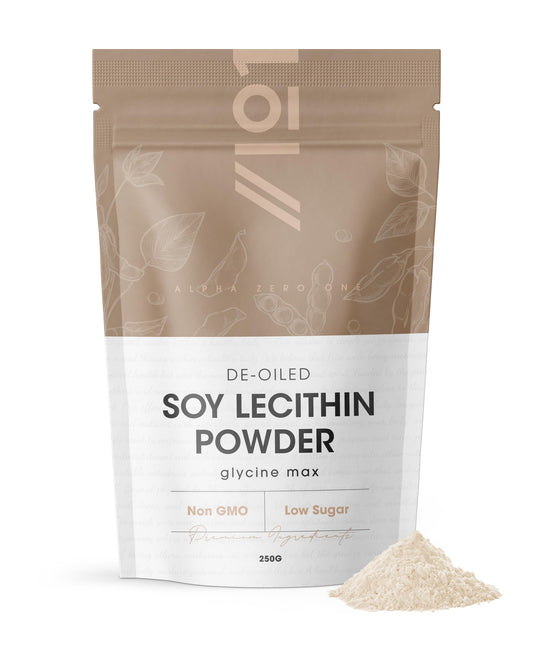 SOYA Lecithin Powder 250g – De-Oiled 97% Essential Fat – Additive Free & Non-GMO – Resealable and Recyclable Pouch by Alpha01