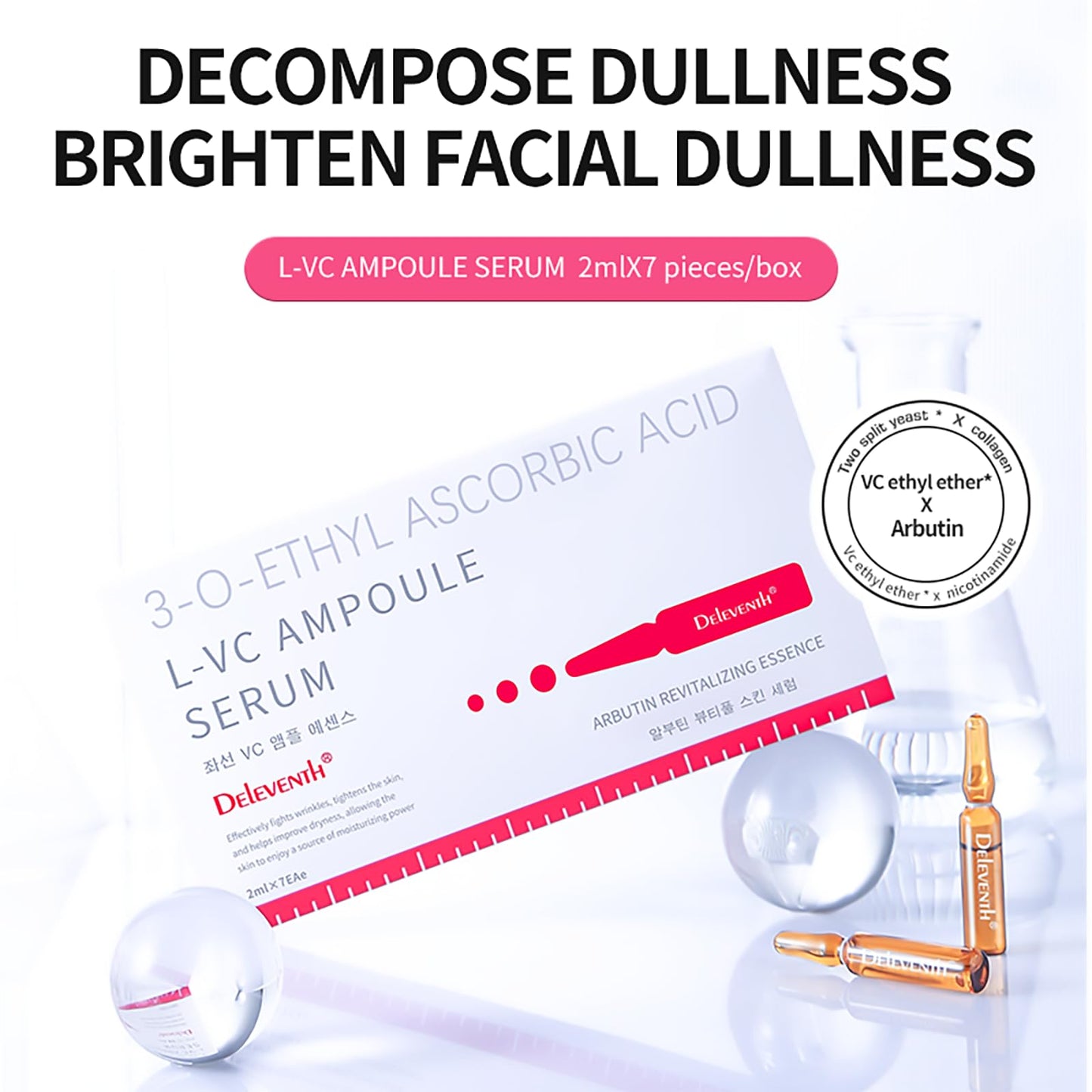 DEleventh Korean Brand Vitamin C Ampoule Serum 2ml × 7EAe / with Niacinamide (Vitamin B3) & Pro-Xilane, Anti-Aging, Brighten, Hydrate, and Smooth Skin, Creates a Radiant, Youthful Complexion