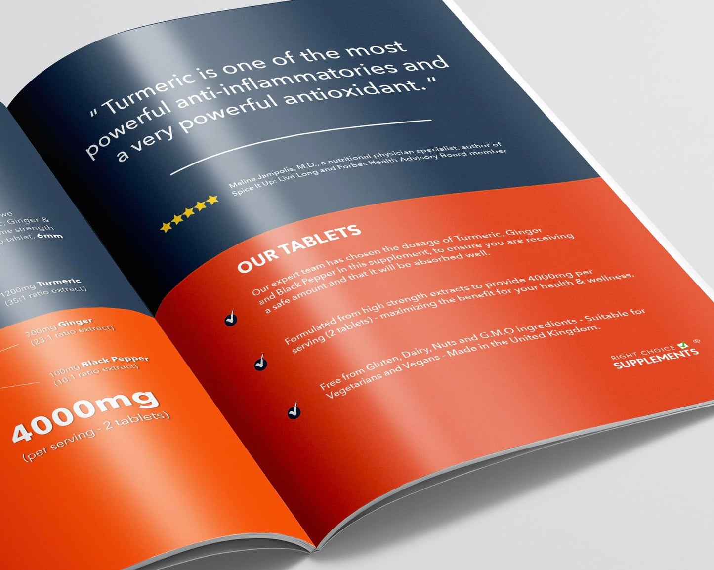 Right Choice Supplements Turmeric Tablets 2400mg with Black Pepper & Ginger | 180 High Strength Curcumin Supplements | Turmeric and Black Pepper Tablets (Not Turmeric Capsules or Powder) | Vegan and Gluten Free | UK Made