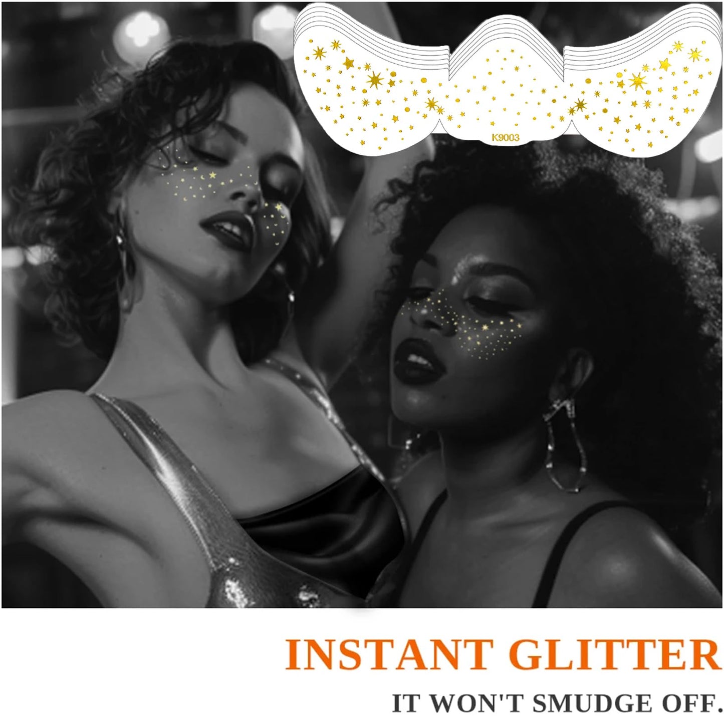 MEITREND Glitter Freckles Face Tattoo,6PCS Gold Glitter Freckles,Sparkle Makeup Patches Face Glitter Tattoo Festival Essentials Waterproof Temporary MakeupTattoo for Women