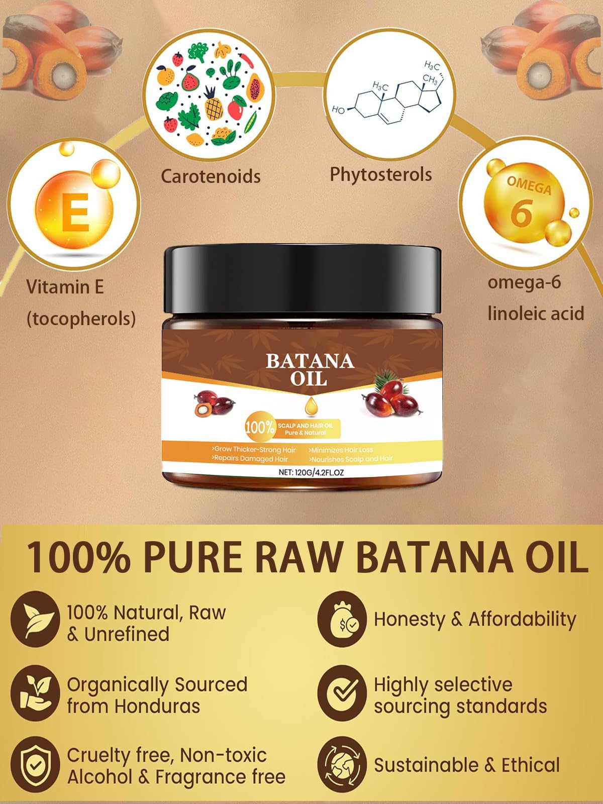 MYSHELL 100% Raw Batana Oil for Hair Growth, Unrefined Dr. Sebi Batana Oil from Honduras, Prevents Hair Loss, Natural and Pure Hair Growth Oil, Hair Treatment for Curly Hair,Enhances Hair Thickness