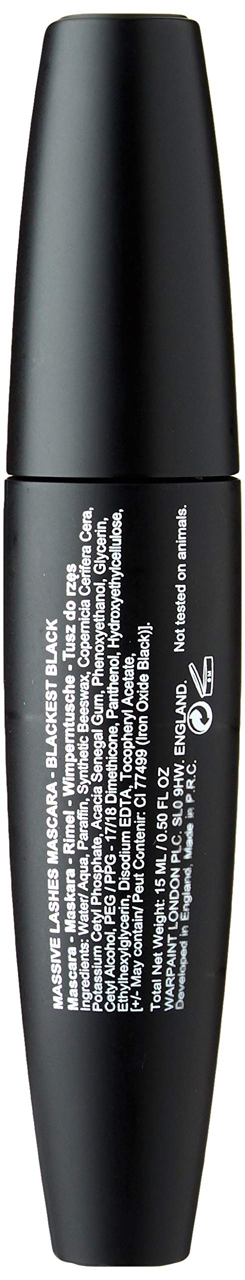 W7 Massive Lashes Volume Blackest Mascara, 15 ml, Black