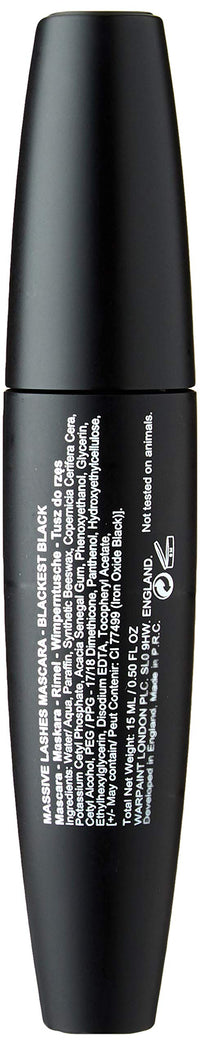 W7 Massive Lashes Volume Blackest Mascara, 15 ml, Black