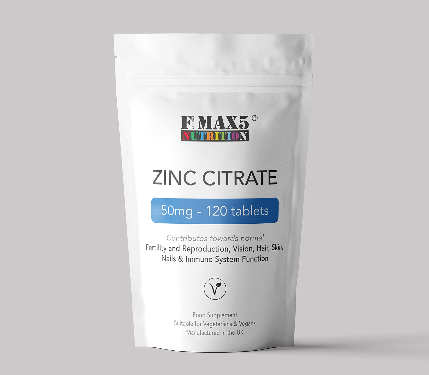 formula max5 nutrition Zinc Citrate 50mg | 120/360 Tablets | One a Day | Easy to Swallow | Immune Health | Food Supplement (120)