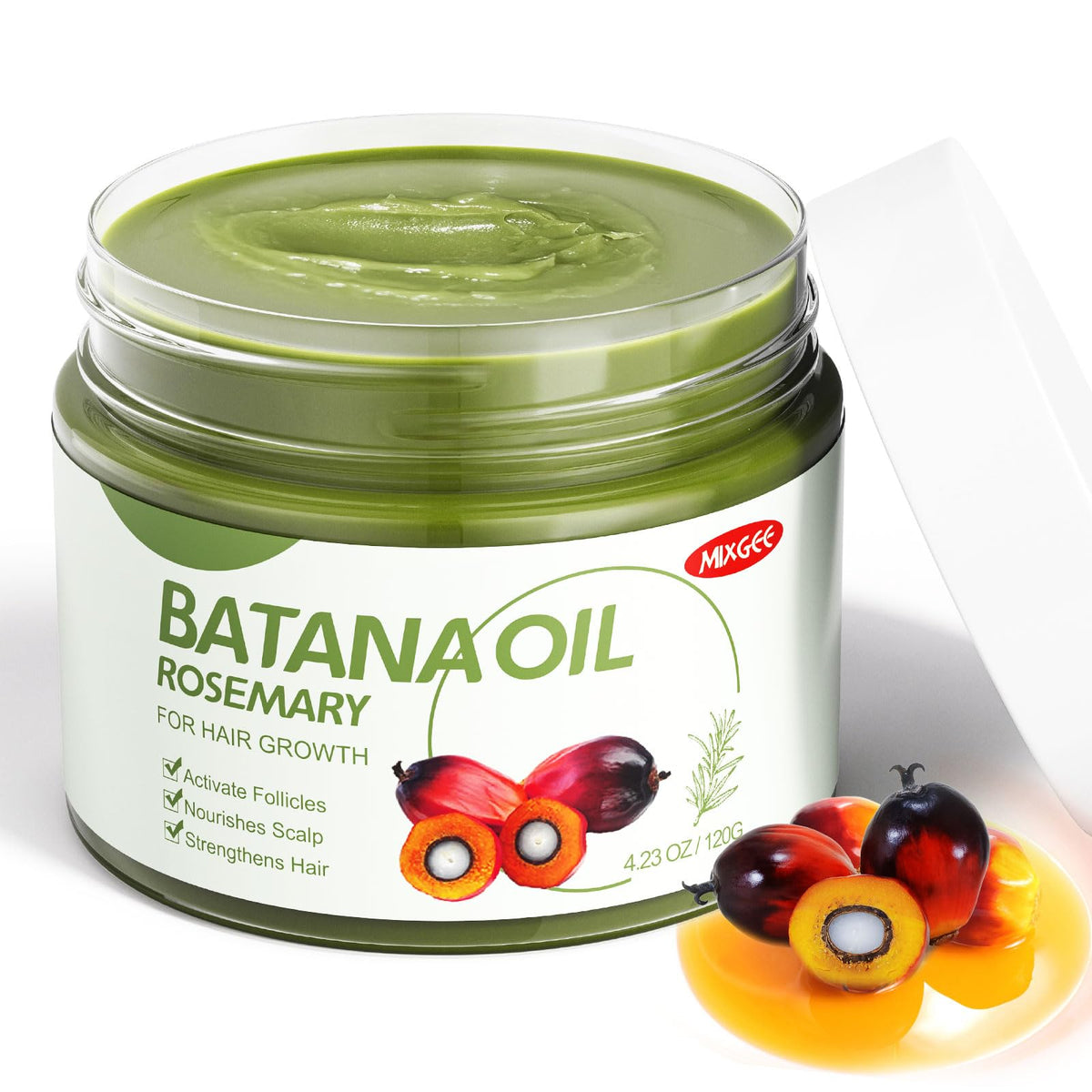 Mixgee Batana Oil for Hair Growth with Rosemary Oil, Promotes Hair Density and Thickness, Reduces Split Ends, Natrual Organic Serum for Hair and Scalp Care(4.23 OZ)