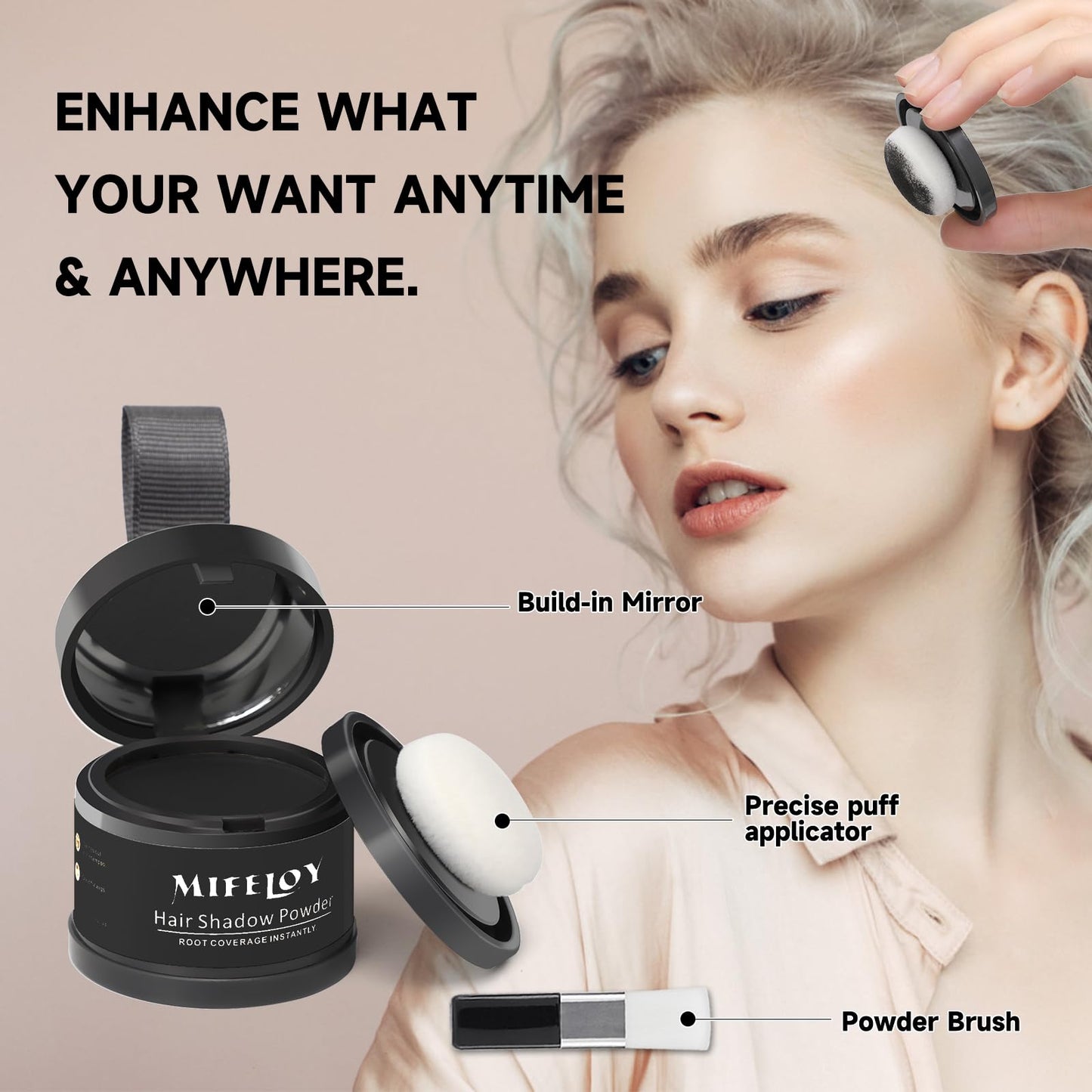 Mifeloy MIFELOY 2 Set Root Cover Up Powder, Black, Touch Up Hair Color for Grey, Instantly Coverage Dye for Thinning Grays Hairline, Roots Concealer for Beard Line Eyebrow, Shadow Conceals Hair Loss