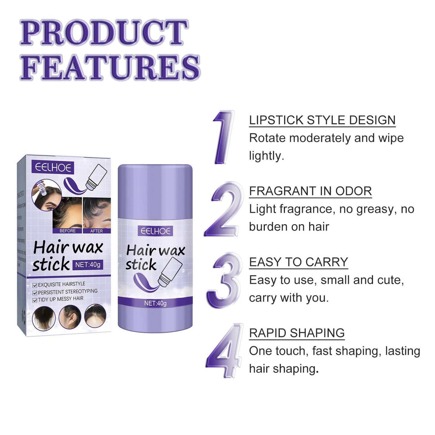 Hair Wax Stick, MKNZOME 2Pcs Hair Wax for Men Women Wax Stick for Hair Wigs Edge Control Stick Hair Stick Non-greasy Styling Wax for Fly Away & Edge Frizz Hair