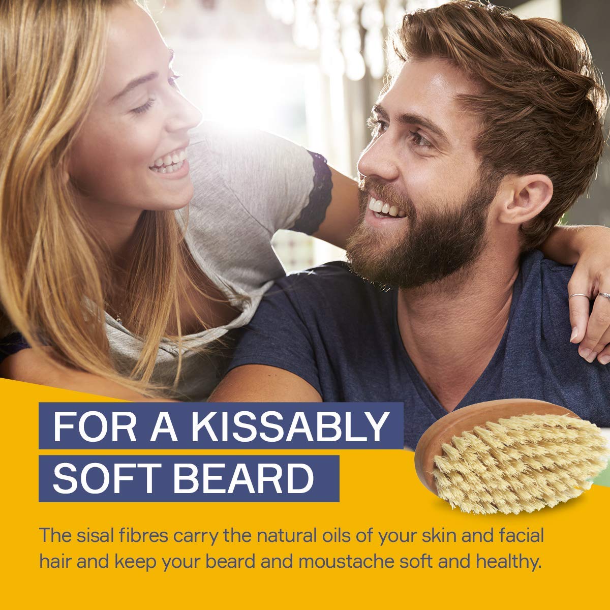 SEVEN POTIONS Seven Potions Vegan Beard Brush for Men — 100% Sisal Plant Fibre & Pear Wood — Firm Bristles to Gently Tame/Soften/Exfoliate – 100% Natural, Non-Synthetic