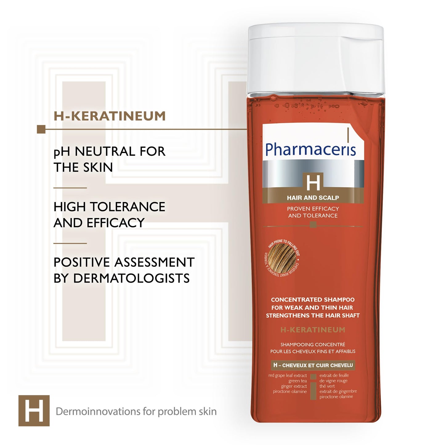 Pharmaceris H Keratineum, Concentrated Shampoo for Weak and Thin Hair, for Sensitive Scalp, Hair Strengthening, Hair Loss Treatment Women and Men - 250 ml