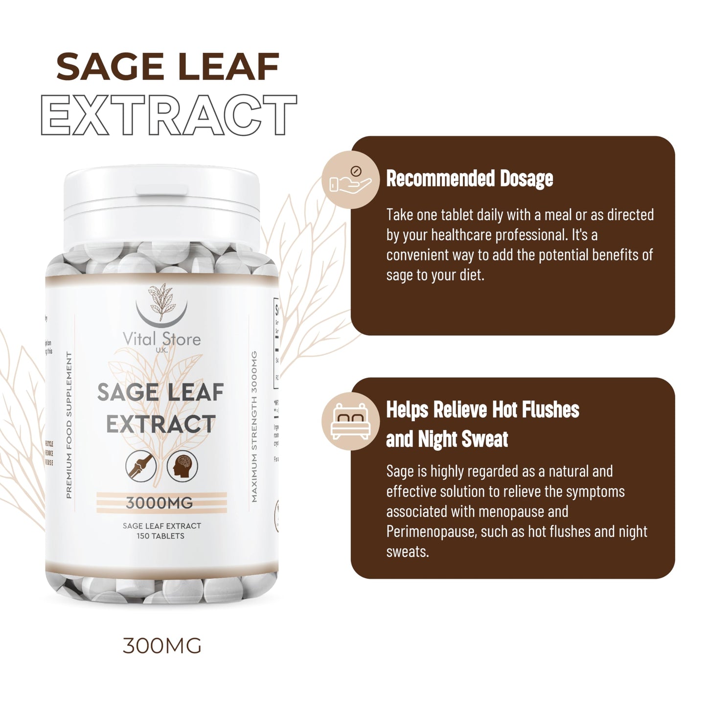 Sage Leaf Extract 3000MG - 5 Month Supply - 150 Vegan Tablets - Sage Leaf Extract Rosmarinic Acid High Strength Sage Extract