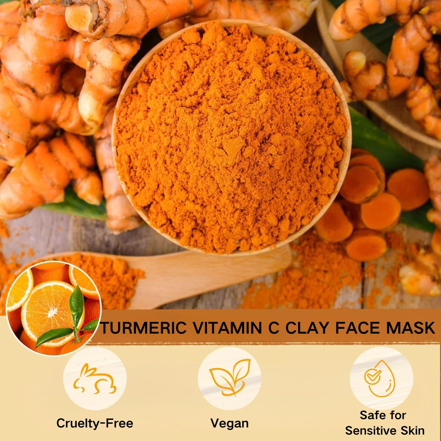 TBeautfave Turmeric Vitamin C Clay Mask Deep Cleansing Face Mask Skin Care Improve Dark Spots and Even out skin tone Facial Mask