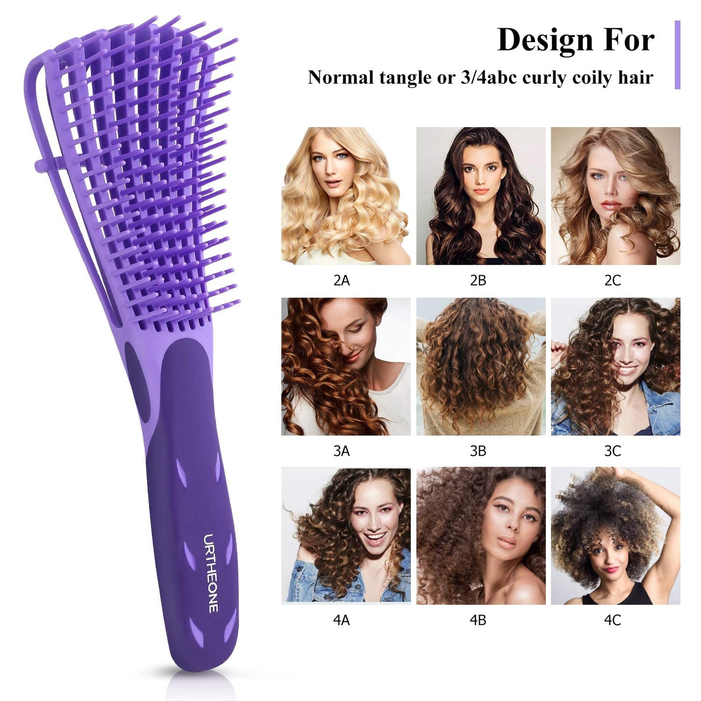 Hair Brush,Detangle Hair Brush, Detangler Brush for Women Men Adults Kids Afro American Type 3a-4c, Detangling Nylon Bristle Brush for Kinky Curly Coily Wavy Wet and Dry Hair,Purple