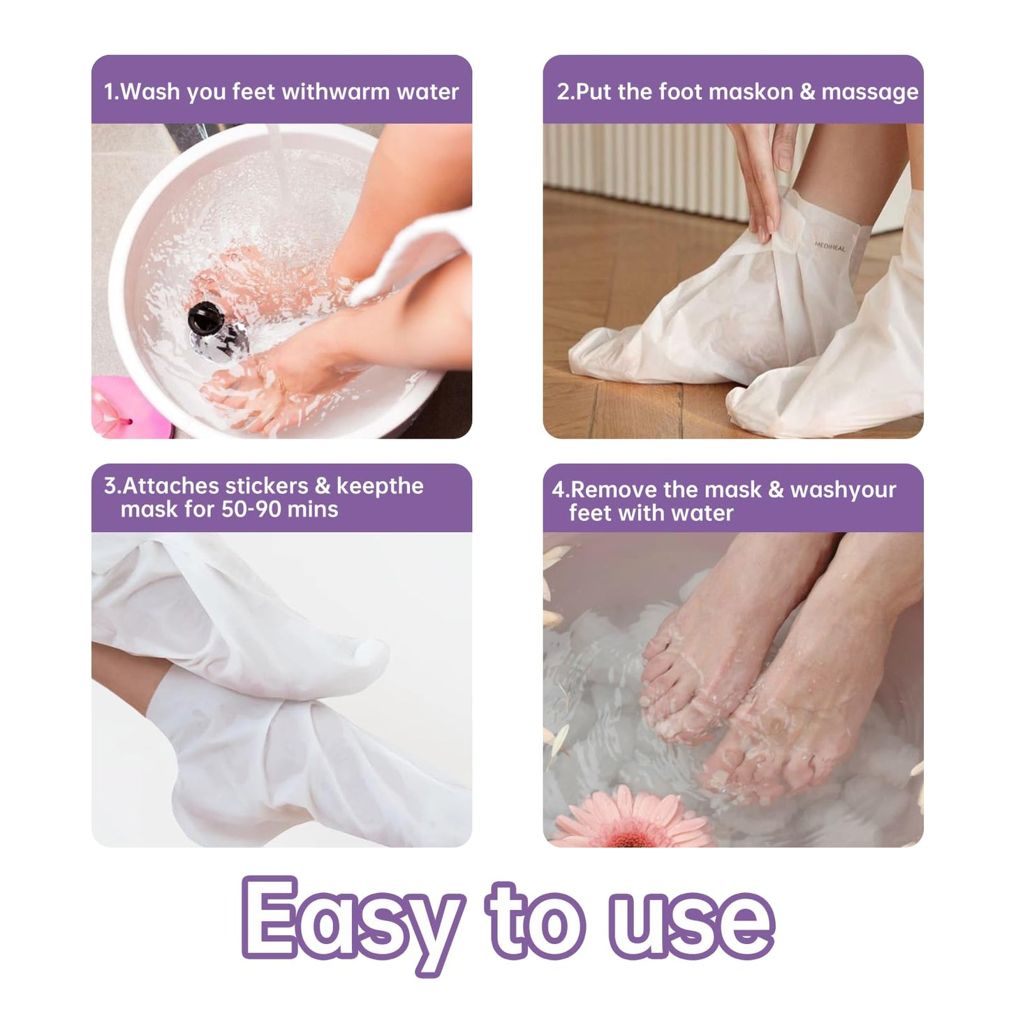 Generic 2 Pairs Foot Peel Mask for Hard Skin,Lavender Exfoliating Mask for Callus Remover Dead Dry Skin,Cracked Heel Treatment Socks, Plant Formula Moisturising Socks, Soft Foot Care
