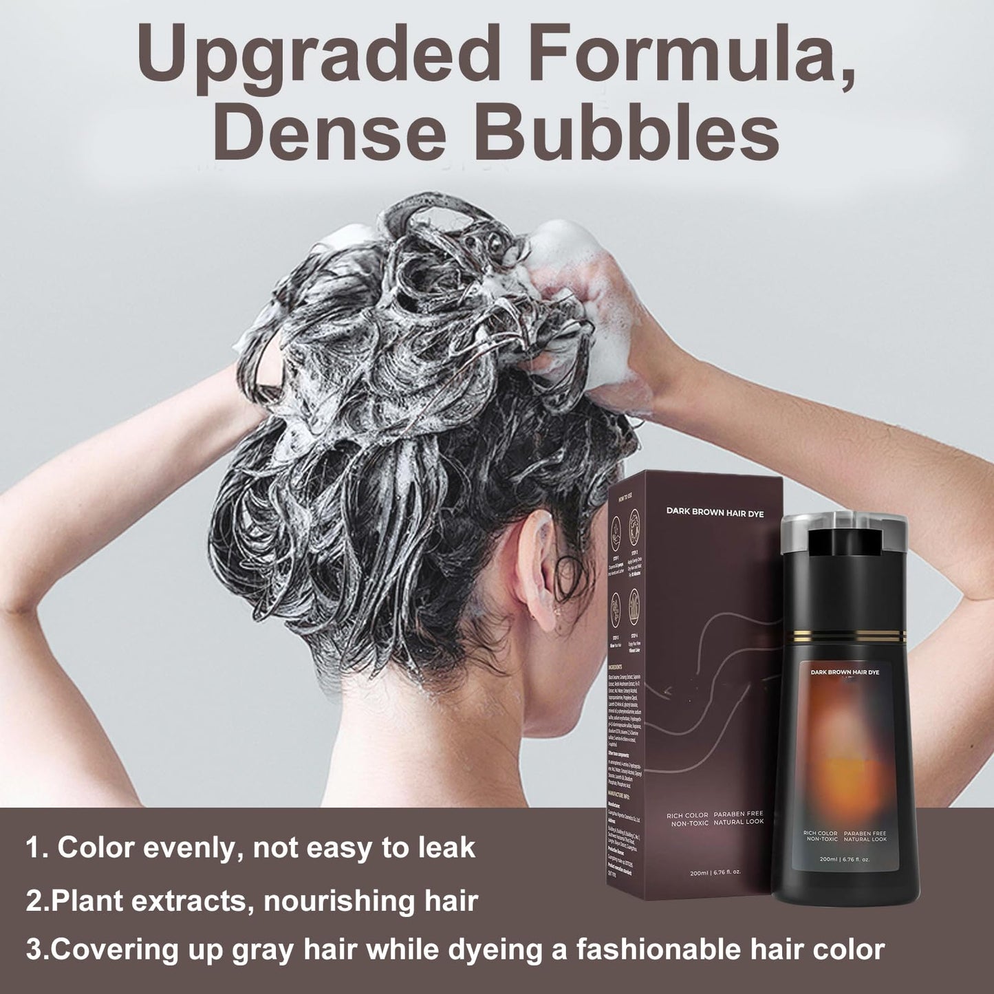 Generic Dark Brown Hair Dye Shampoo, 3 in 1 Colour Shampoo to Cover Grey Hair, Natural Plant Extract Hair Care, Long Lasting Color Sham-poo for Men and Women, Easy Use, Nourishing Formula