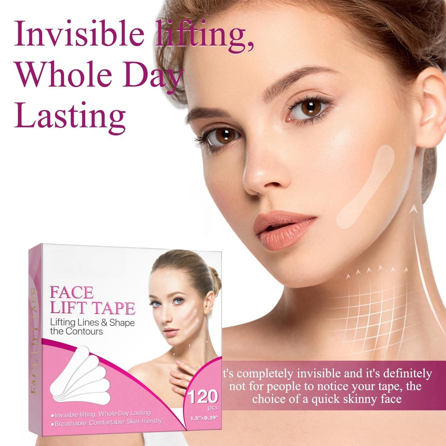 AINxtolm 120PCS Face Lift Tape,Invisible Face Lift Patches for Skin Tightening,Elasticity Tighten Lift Patches,Face Tape for Wrinkles,Anti Wrinkle Patches,Face Tapes for Lifting Sagging Skin,Face Lifting Tape