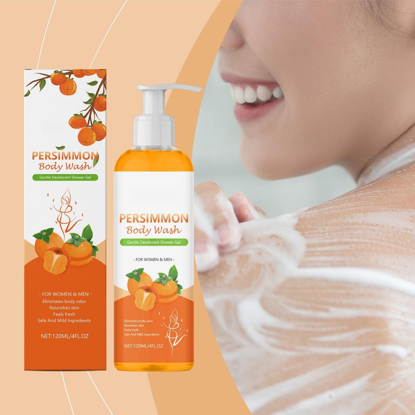 120ml Persimmon Body Wash for Old People Smell,Body&Face Persimmon Soap for Old People Smell,Anti Odor Persimmon Body Wash,Persi/mmon Body Wa/sh for Bo/dy Odor Removal,Shower Gel Men,Mens Bo/dy Wa/sh